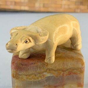 Vintage Hand Carved Ox Water Buffalo Boxwood Netsuke Animal Wooden Figurine 3.5"